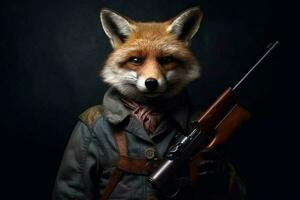een vos met een geweer Aan zijn hoofd foto