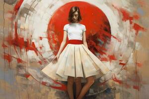 een meisje in een wit rok en een rood en wit rok w foto