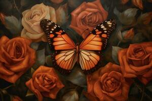 een schilderij van een vlinder met een roos Aan het foto