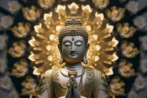 een standbeeld van Boeddha met een gouden halo foto