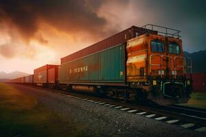 een trein draag- lading containers foto