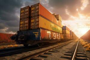 een trein draag- lading containers foto