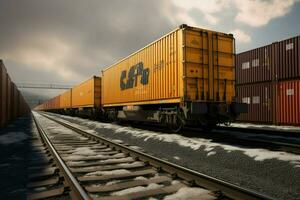 een trein draag- lading containers foto