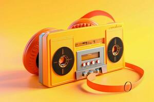 een geel en oranje cassette speler met hoofdtelefoon foto