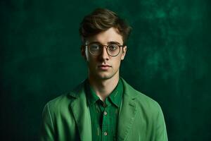 een jong Mens vervelend bril voor mannen met een groen foto