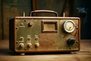 een oud fashioned radio met een roestig knop foto