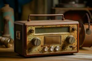 een oud fashioned radio met een roestig knop foto