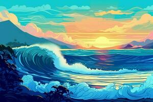 achtergrond zomer reizen strand golven surfing blauw foto
