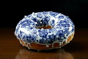 blauw Delft bloemen afdrukken donut suikerglazuur voedsel fotograaf foto