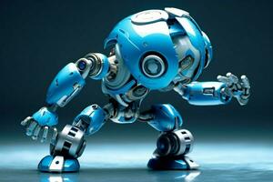 blauw cyborg speelgoed- dansen met futuristische vreugde foto