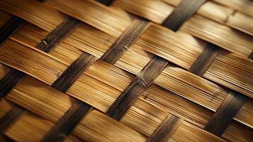 een artistiek samenstelling markeren de texturen en natuurlijk schoonheid van bamboe weven, met detailopname details en zacht verlichting. achtergrond afbeelding. ai gegenereerd foto