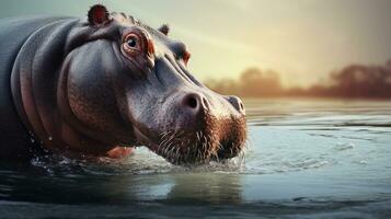 detailopname van een verbazingwekkend mannetje nijlpaard met getextureerde achtergrond en ruimte voor tekst, achtergrond afbeelding, ai gegenereerd foto