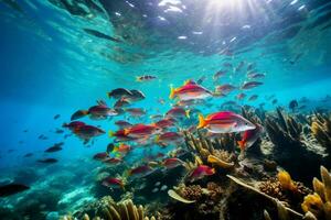 kleurrijk onderwater- school- van vis in caraïben r foto