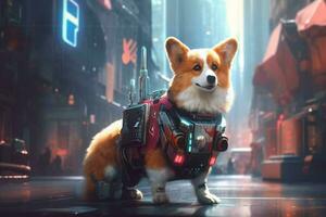 corgi hond cyberpunk foto