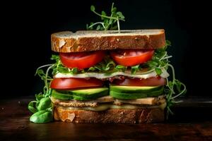 genieten een vers en smakelijk veganistisch belegd broodje gemaakt met foto