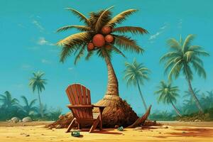 van onder een kokosnoot boom een lang strand stoel illu foto