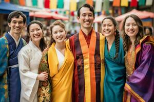 groep van professionals in traditioneel kleding glimlachen foto