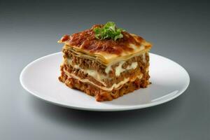 foto van lasagne met Nee achtergrond