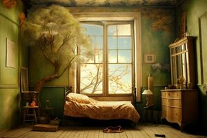 kamer met venster en surrealistische visie foto