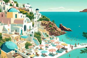 Santorini stranden aanbod turkoois gelukzaligheid illustrat foto