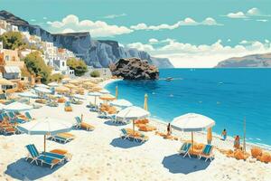 Santorini stranden aanbod turkoois gelukzaligheid illustrat foto