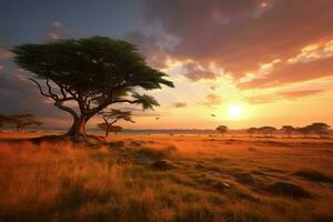 zonsondergang Kenia landschap savanne foto