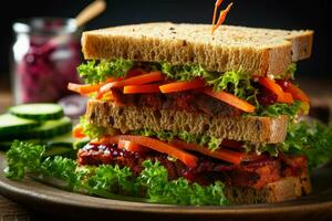 smakelijk veganistisch belegd broodje Ingepakt met vers gezond in foto