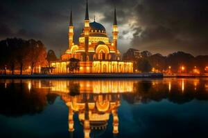 de mooi sereen moskee Bij nacht in de gezegend foto