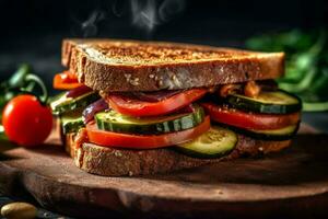 veganistisch belegd broodje gemaakt met geheel graan brood en st foto