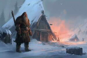viking oud Mens sneeuw regeling foto