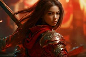krijger gaming vrouw rood fictief wereld foto