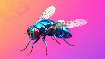 een kleurrijk illustratie van een vlieg met een blauw en foto