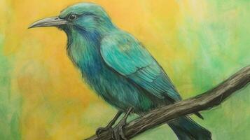 een tekening van een vogel met een blauw achtergrond foto