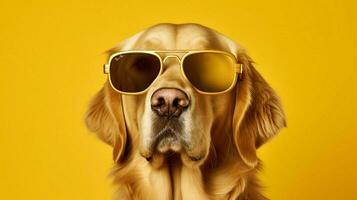 een gouden retriever hond vervelend zonnebril tegen foto