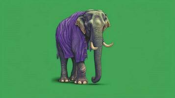 een groen poster van een olifant met een Purper overhemd foto