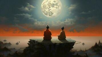een schilderij van twee mensen op zoek Bij de maan foto
