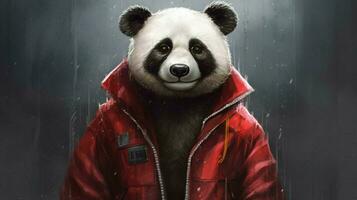 een panda in een rood jasje foto