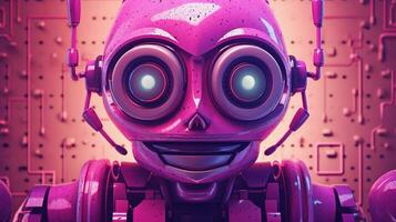 een Purper robot met een roze gezicht en een Purper gezicht foto