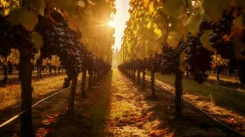 herfst zon schijnend door de wijnstokken verhelderend foto