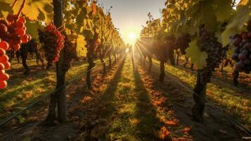 herfst zon schijnend door de wijnstokken verhelderend foto