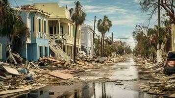 verschrikkelijk verwoesting na orkaan Aan huizen en p foto