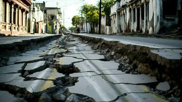 scheuren straat weg na aardbeving foto