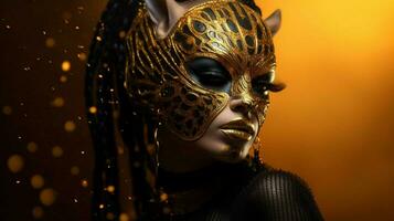 fantasie godin in tijger Jachtluipaard gouden masker foto