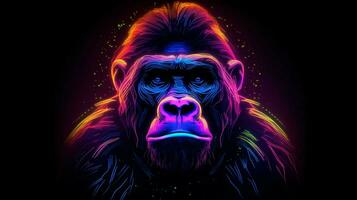 gorilla in een neon neon stijl foto