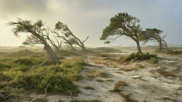 hard landschap van bomen vernietigd door hoog wind foto