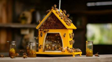 huis van bijen en honing in hond huis stijl foto