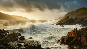 stormachtig weer en ruw zeeën met golven crashen foto