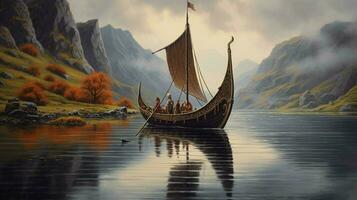 hoog en bevallig viking schip glijden door foto