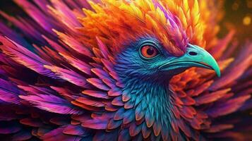 trippy vogel met psychedelisch patronen Aan haar prestatie foto