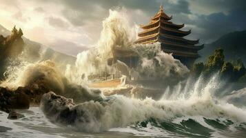 tsunami Golf haast Verleden geruïneerd tempel en vernietigen foto